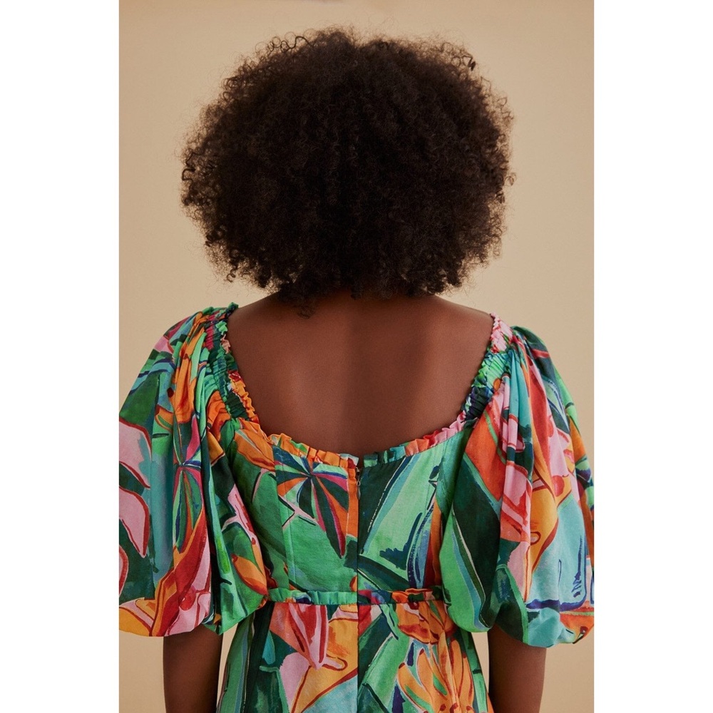 FARM Rio Banana Foliage Puff-Sleeve Midi Dress - Picture 10 of 11